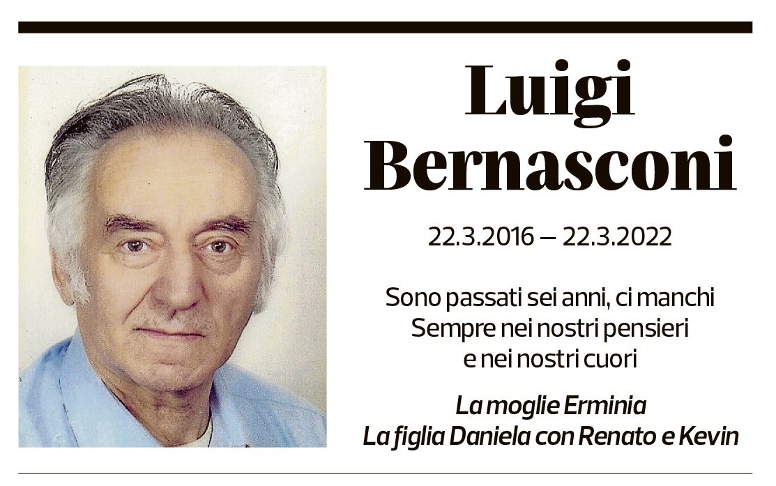 Annuncio funebre Luigi Bernasconi