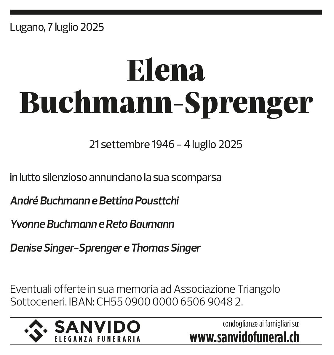 Annuncio funebre Elena Buchmann-sprenger