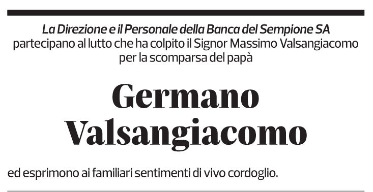 Annuncio funebre Germano Valsangiacomo