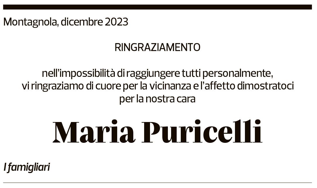 Annuncio funebre Maria Puricelli