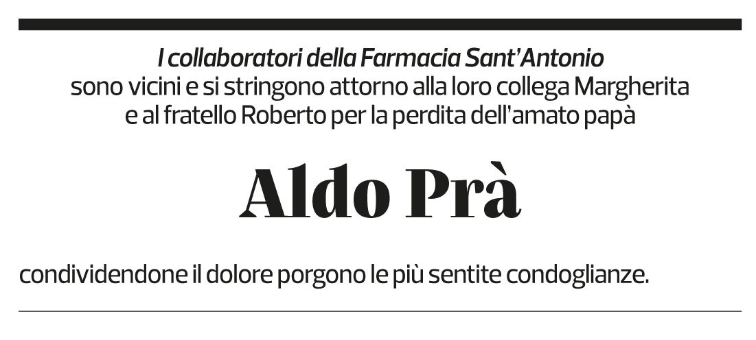Annuncio funebre Aldo Prà