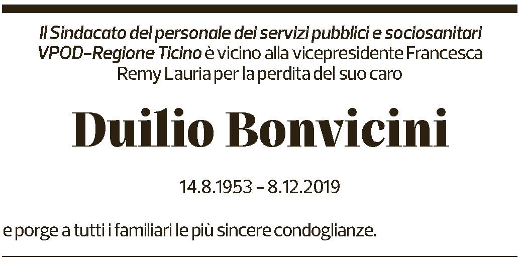 Annuncio funebre Duilio Bonvicini