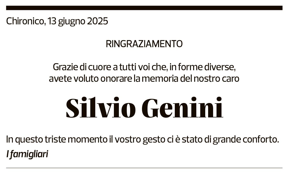 Annuncio funebre Silvio Genini