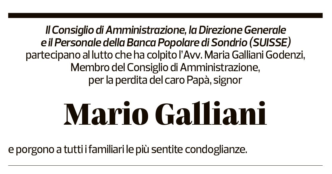 Annuncio funebre Mario Galliani