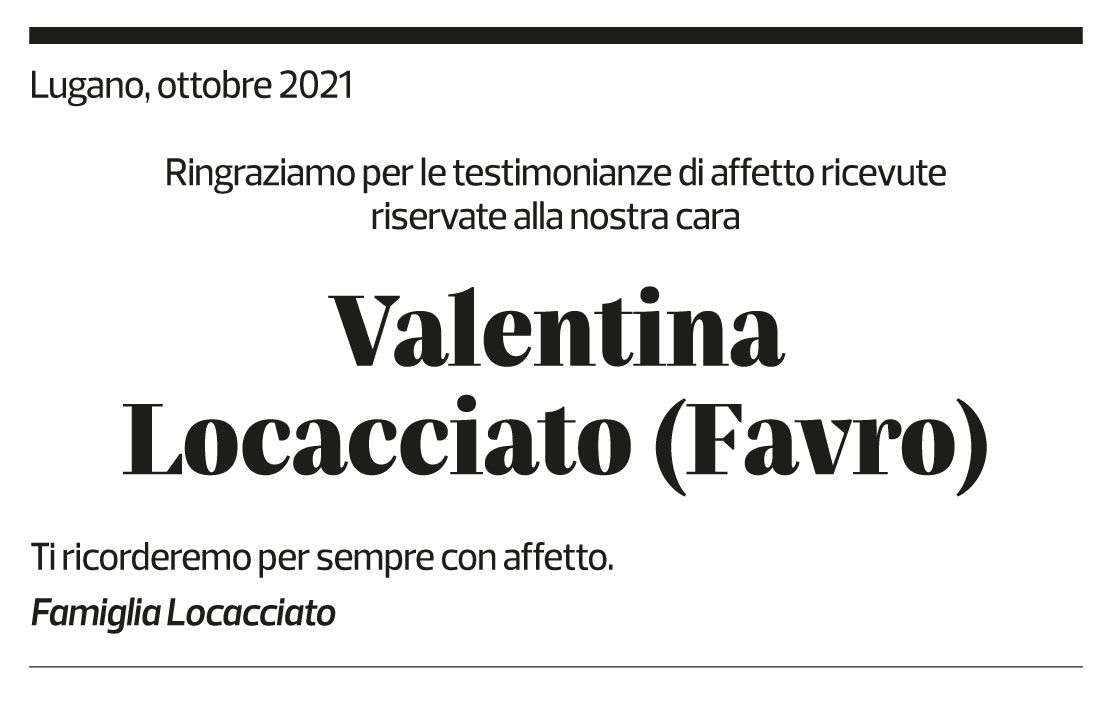 Annuncio funebre Valentina Locacciato