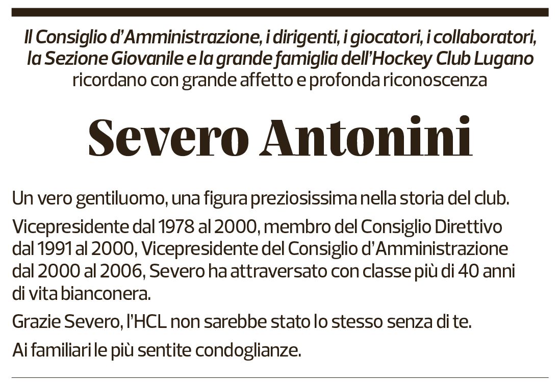 Annuncio funebre Severo Antonini