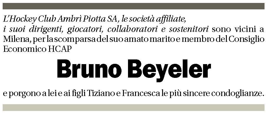 Annuncio funebre Bruno Beyeler
