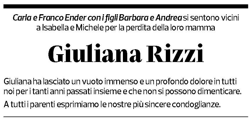 Annuncio funebre Giuliana Rizzi - Di Fabio