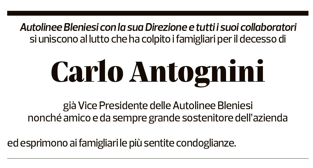 Annuncio funebre Carlo Antognini