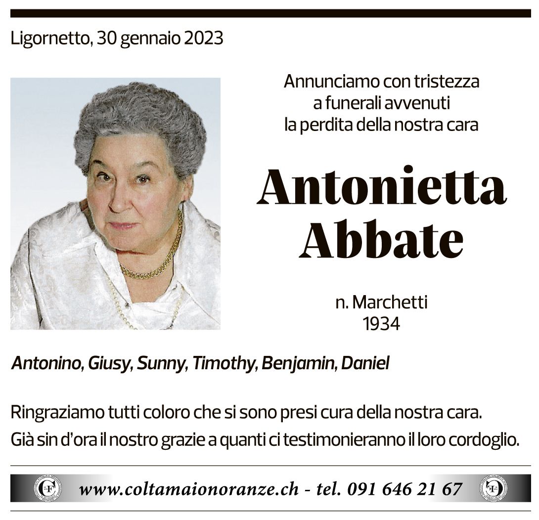 Annuncio funebre Antonietta Abbate