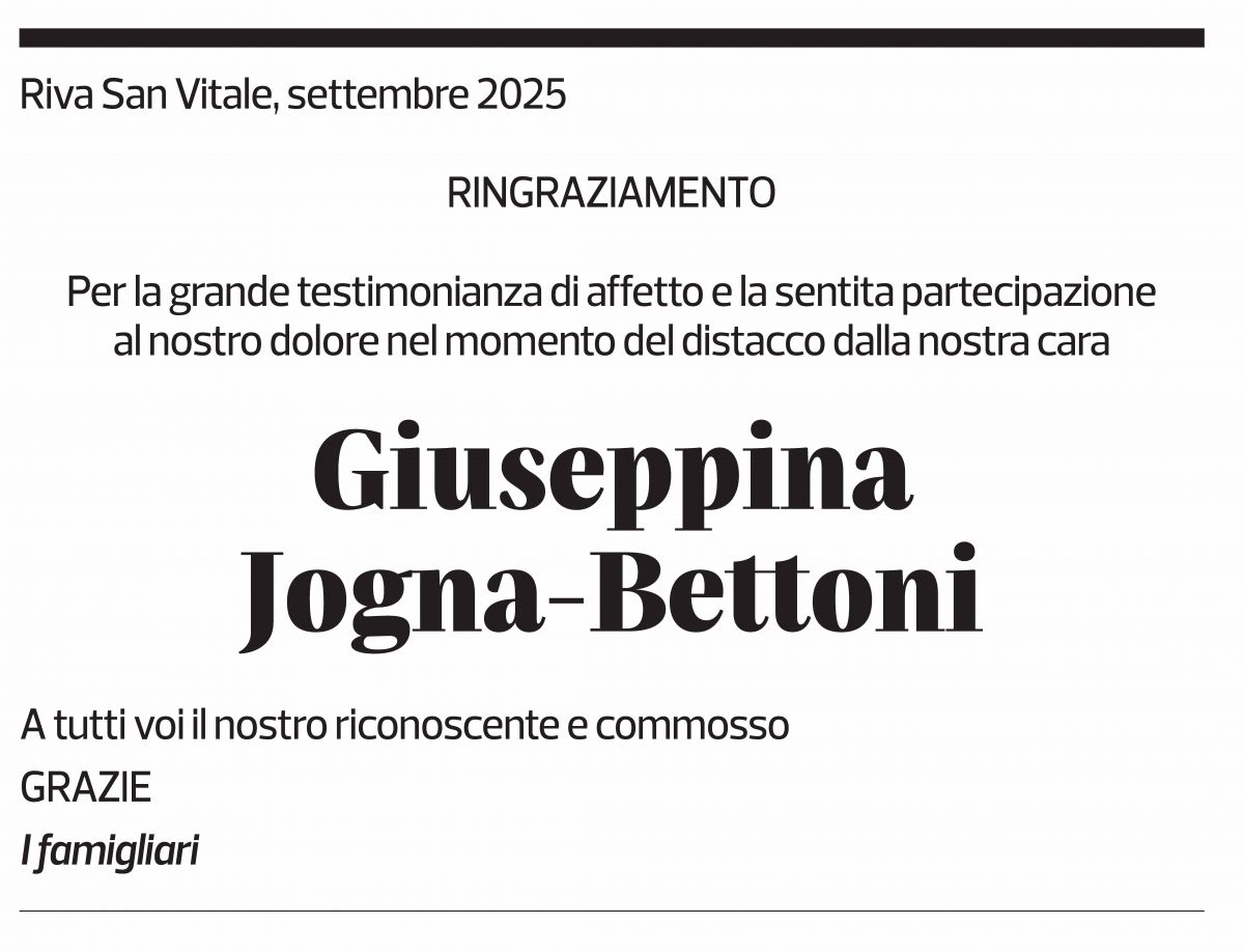 Annuncio funebre Giuseppina Jogna-bettoni