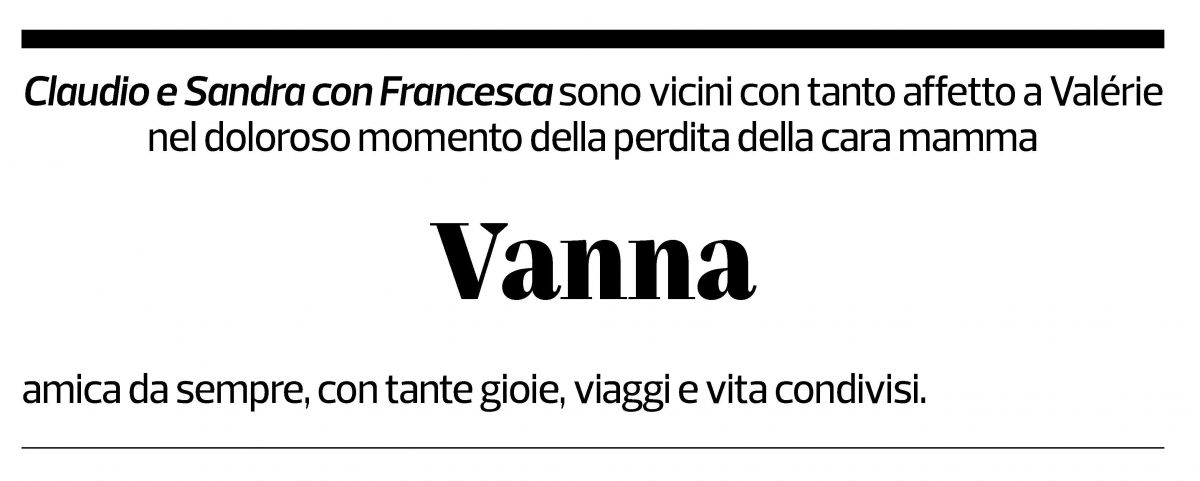 Annuncio funebre Vanna Bossi Fedrigotti