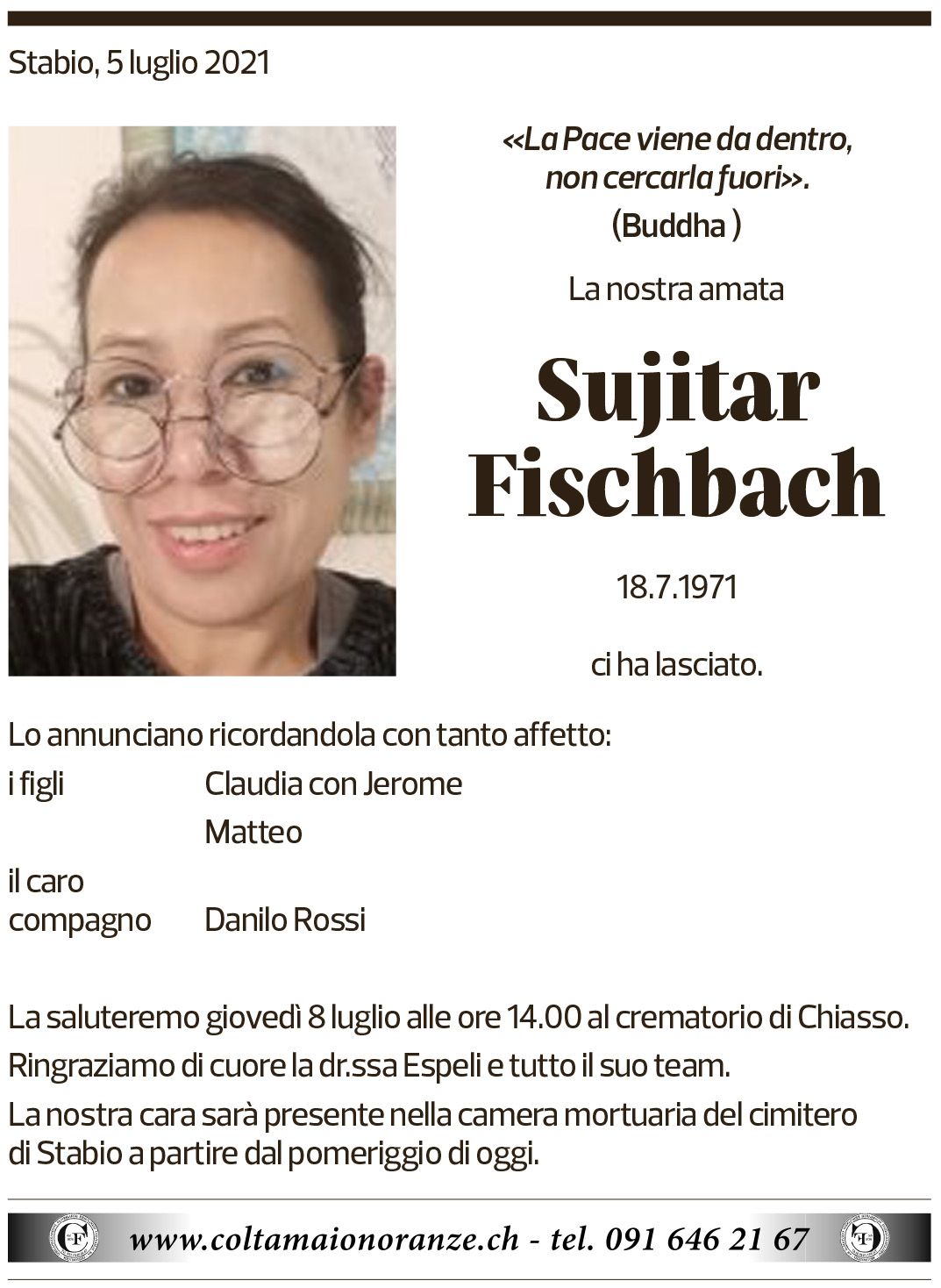 Annuncio funebre Sujitar Fischbach