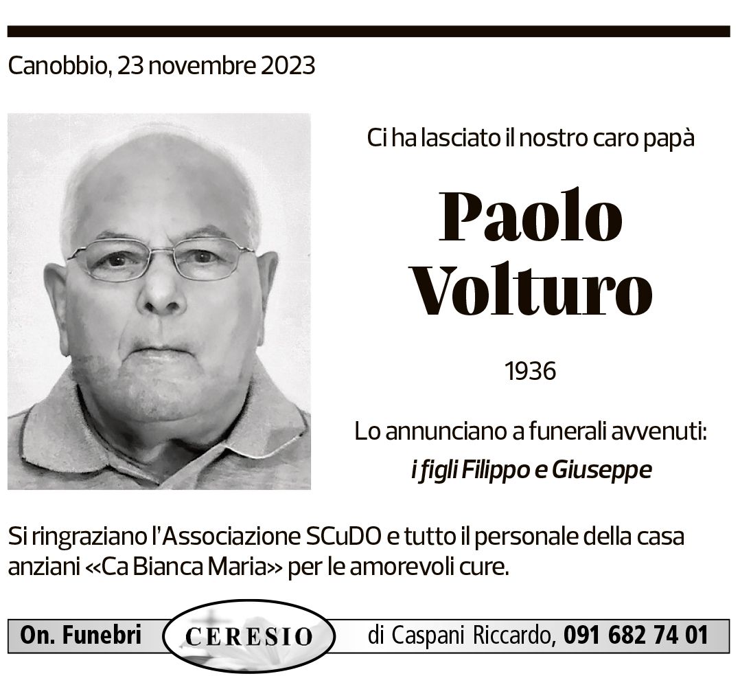 Annuncio funebre Paolo Volturo