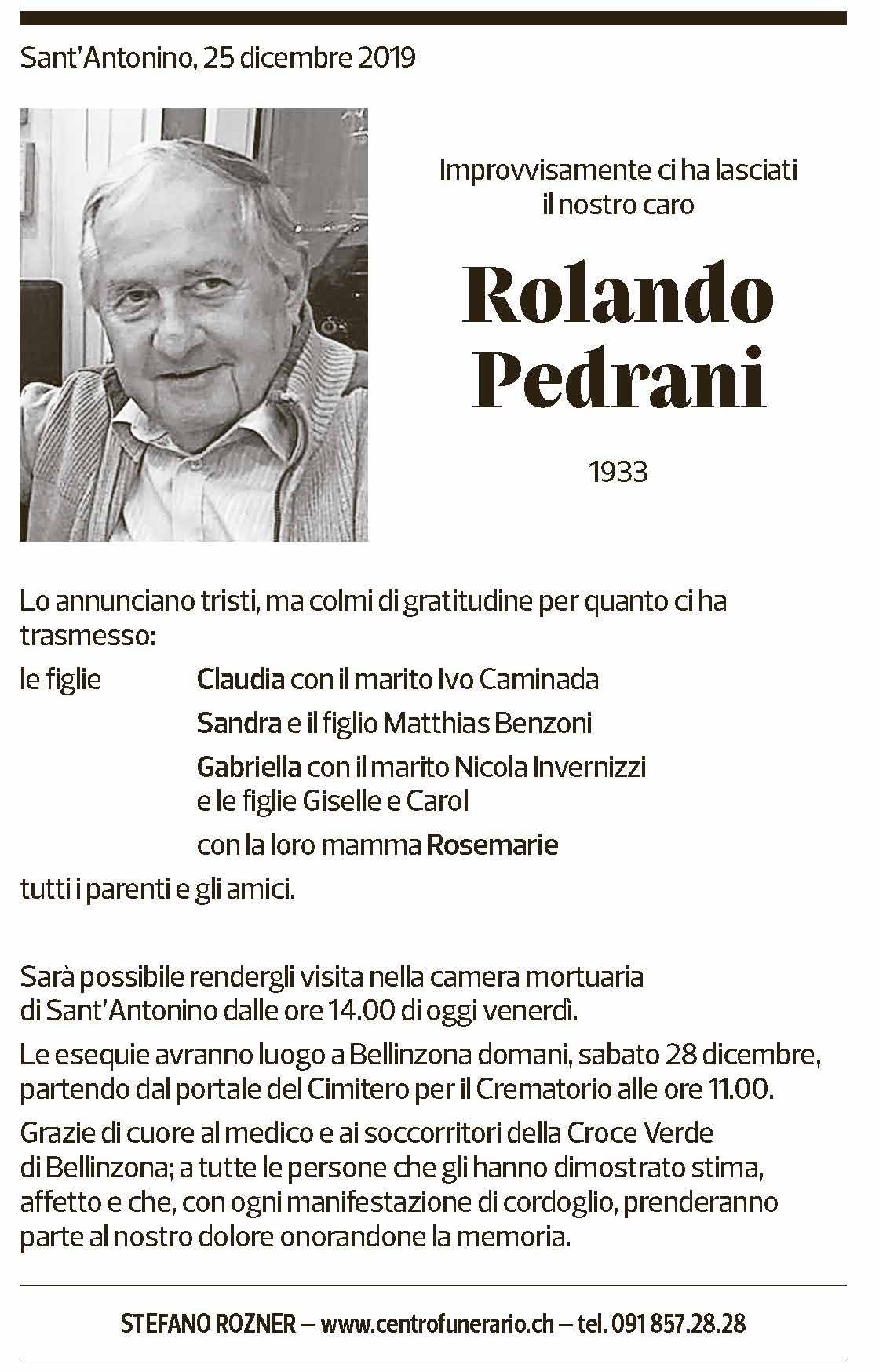 Annuncio funebre Rolando Pedrani