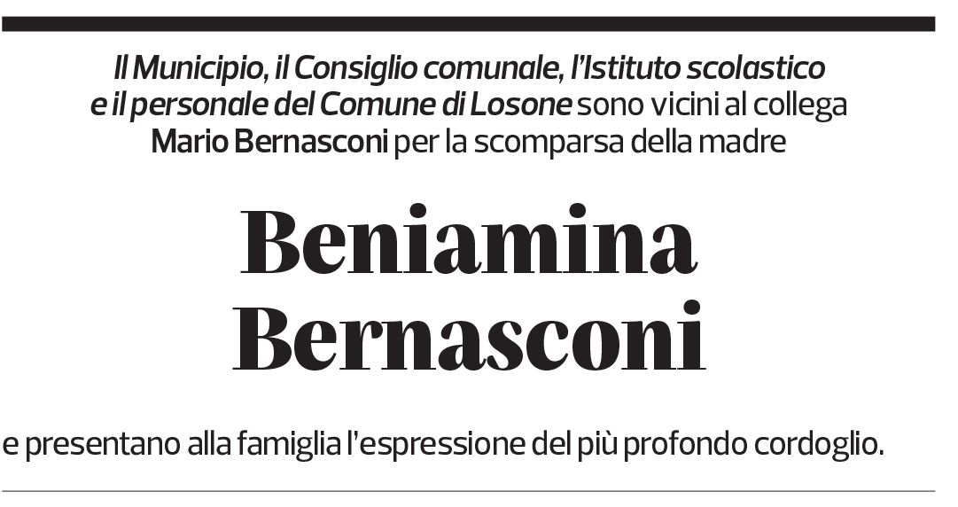 Annuncio funebre Beniamina Bernasconi