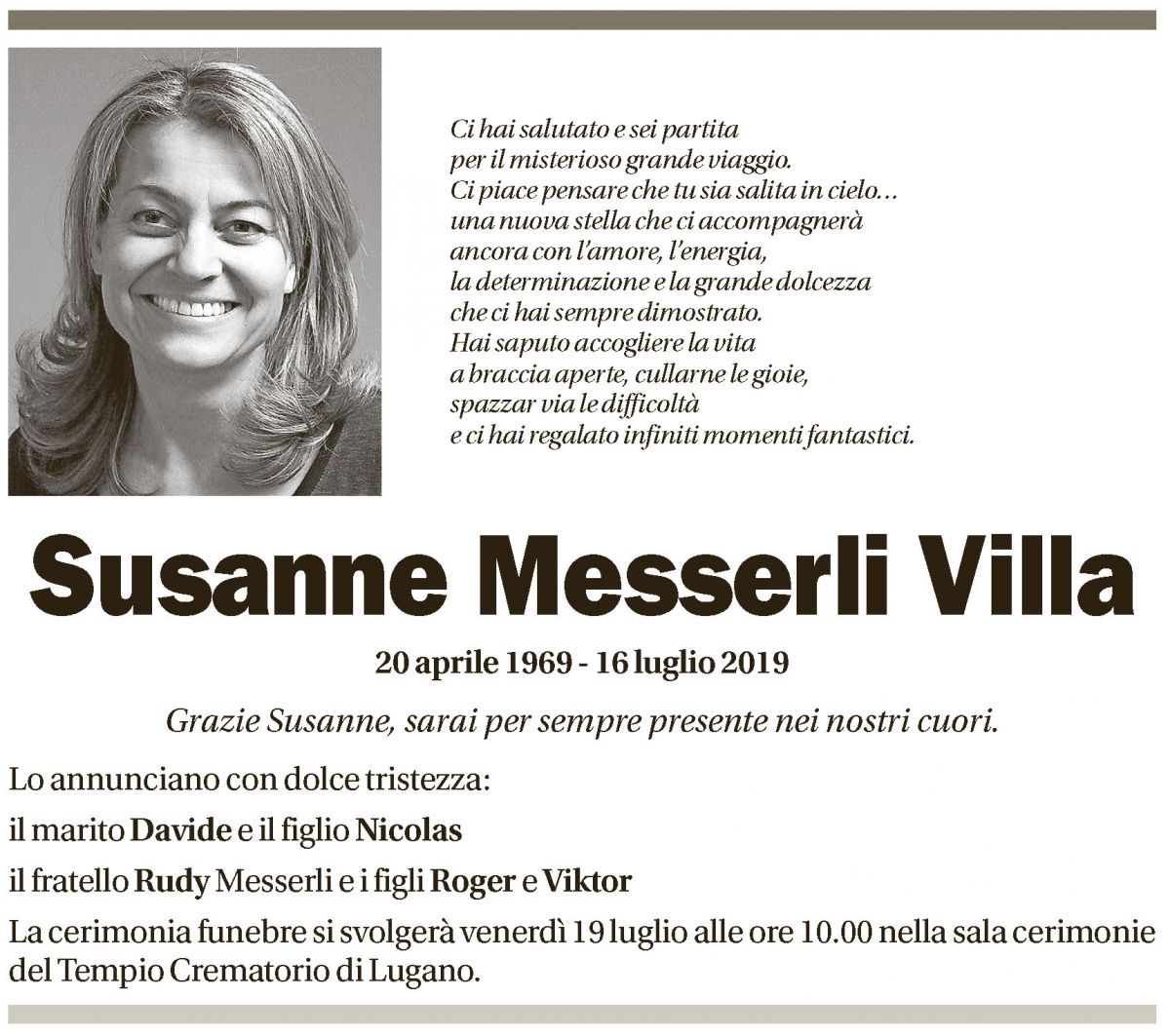 Annuncio funebre Susanne Messerli Villa