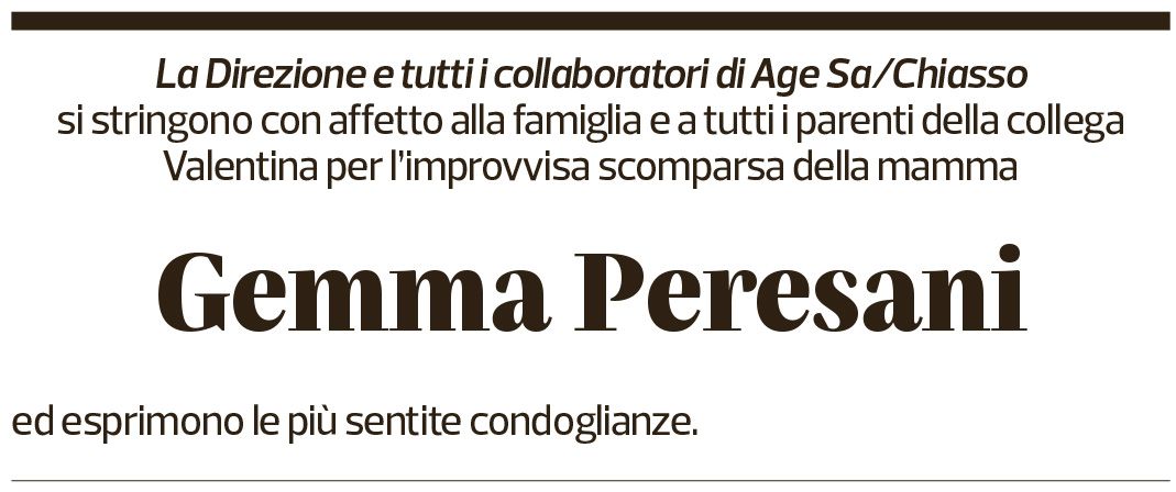 Annuncio funebre Gemma Peresani