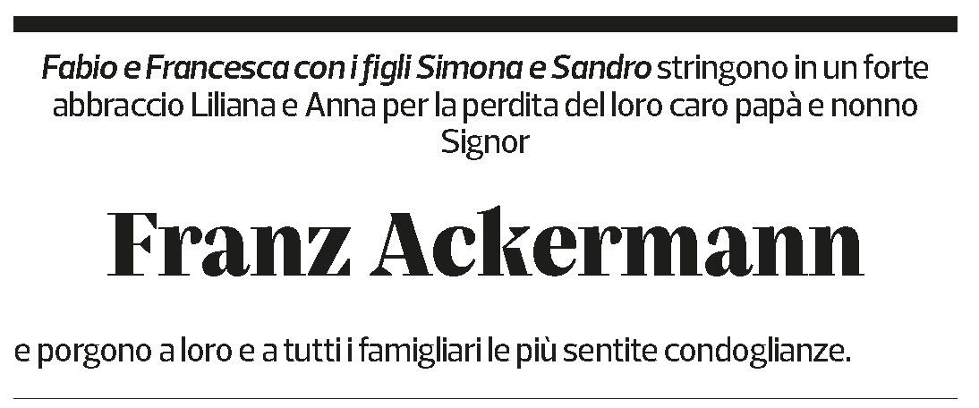 Annuncio funebre Franz Ackermann