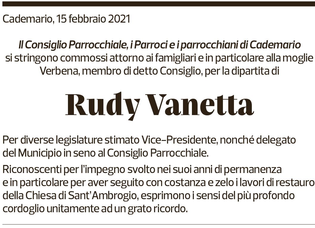 Annuncio funebre Rudy Vanetta