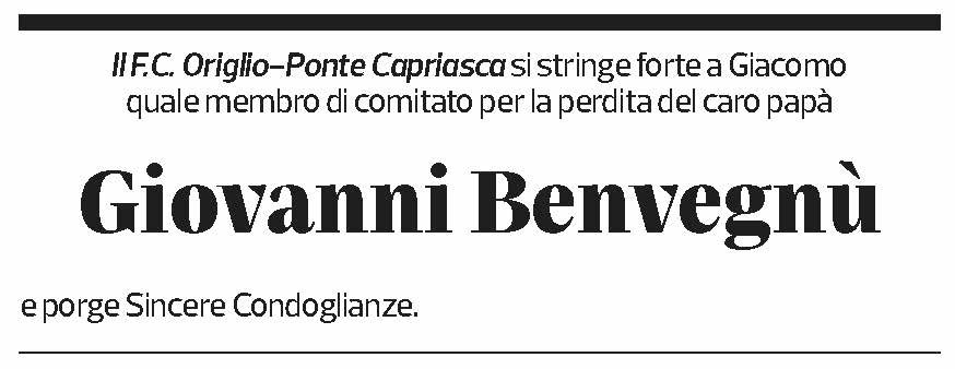 Annuncio funebre Giovanni Benvegnù