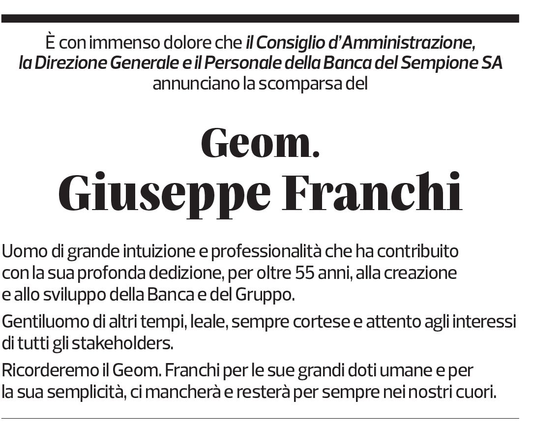 Annuncio funebre Giuseppe Franchi