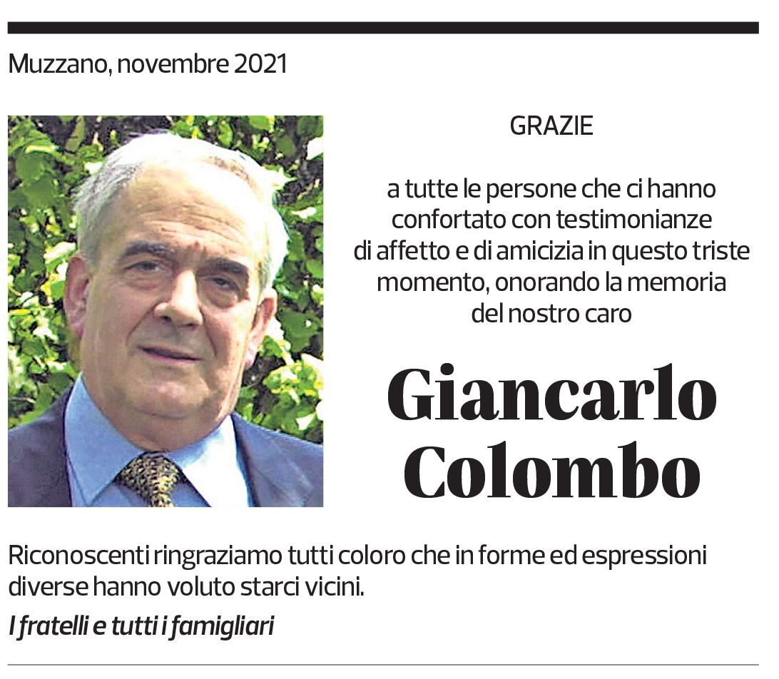 Annuncio funebre Giancarlo Colombo