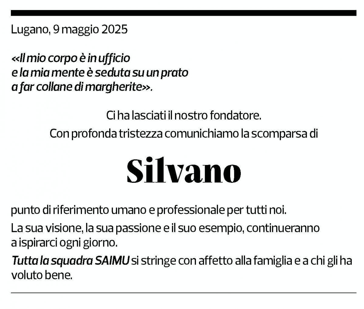 Annuncio funebre Silvano Parini