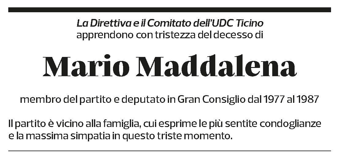 Annuncio funebre Mario Maddalena