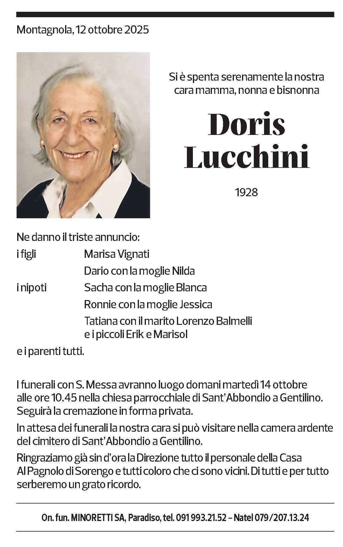 Annuncio funebre Doris Lucchini