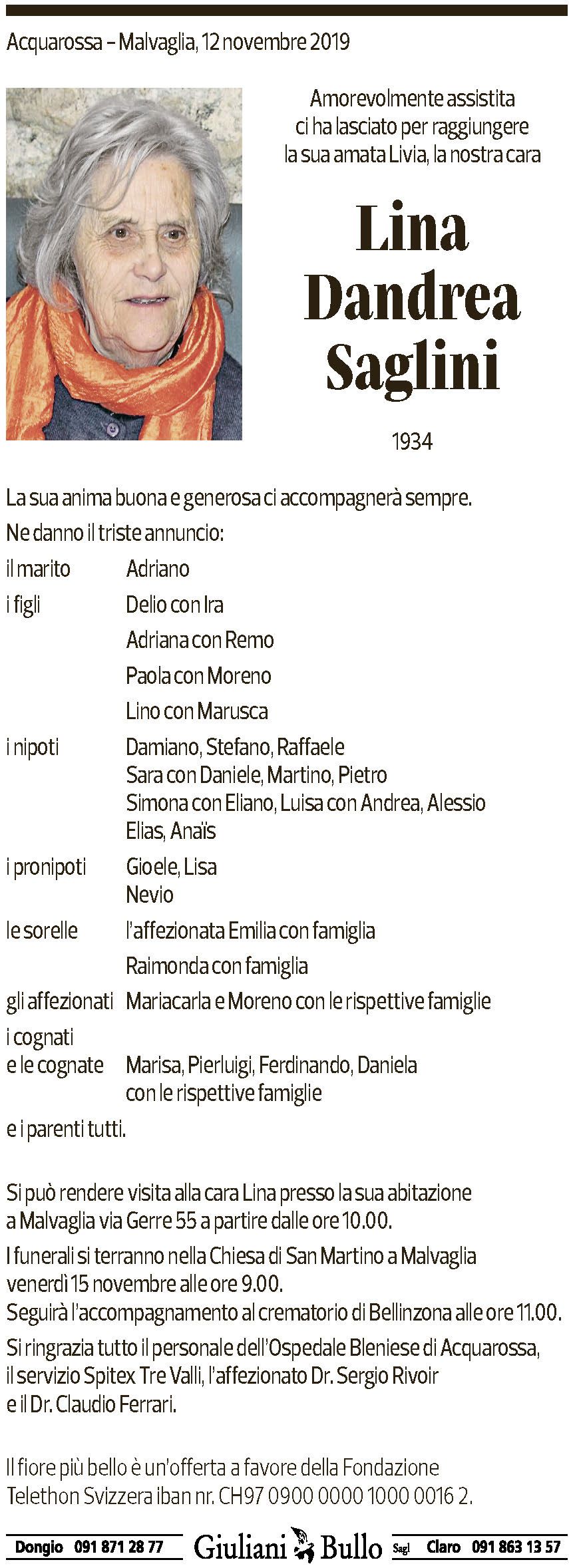 Annuncio funebre Lina Dandrea Saglini