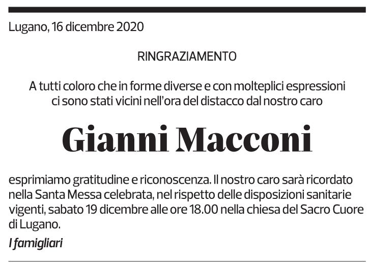 Annuncio funebre Gianni Macconi