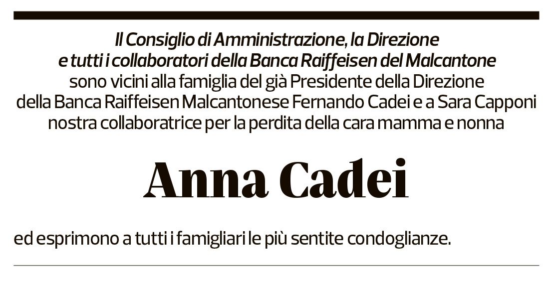 Annuncio funebre Anna Cadei