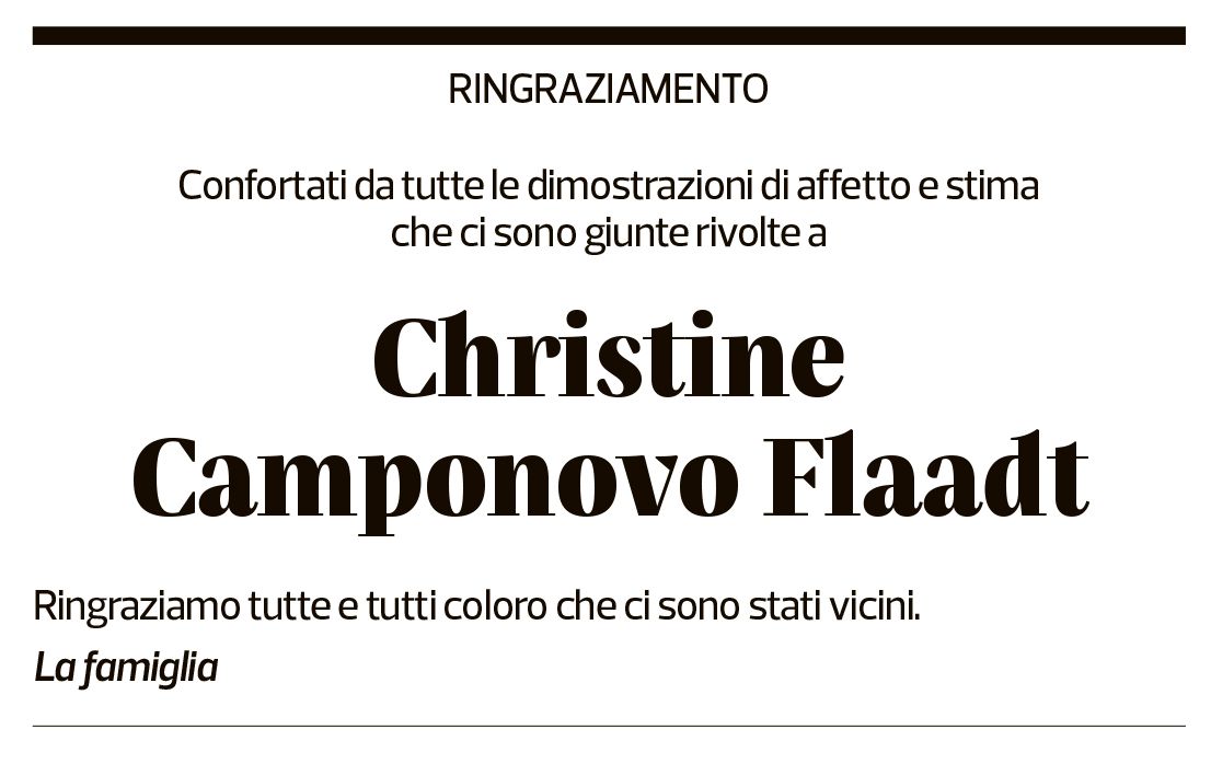 Annuncio funebre Christine Camponovo Flaadt