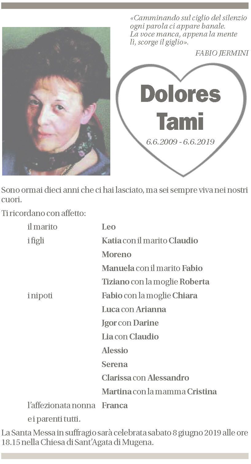 Annuncio funebre Dolores Tami