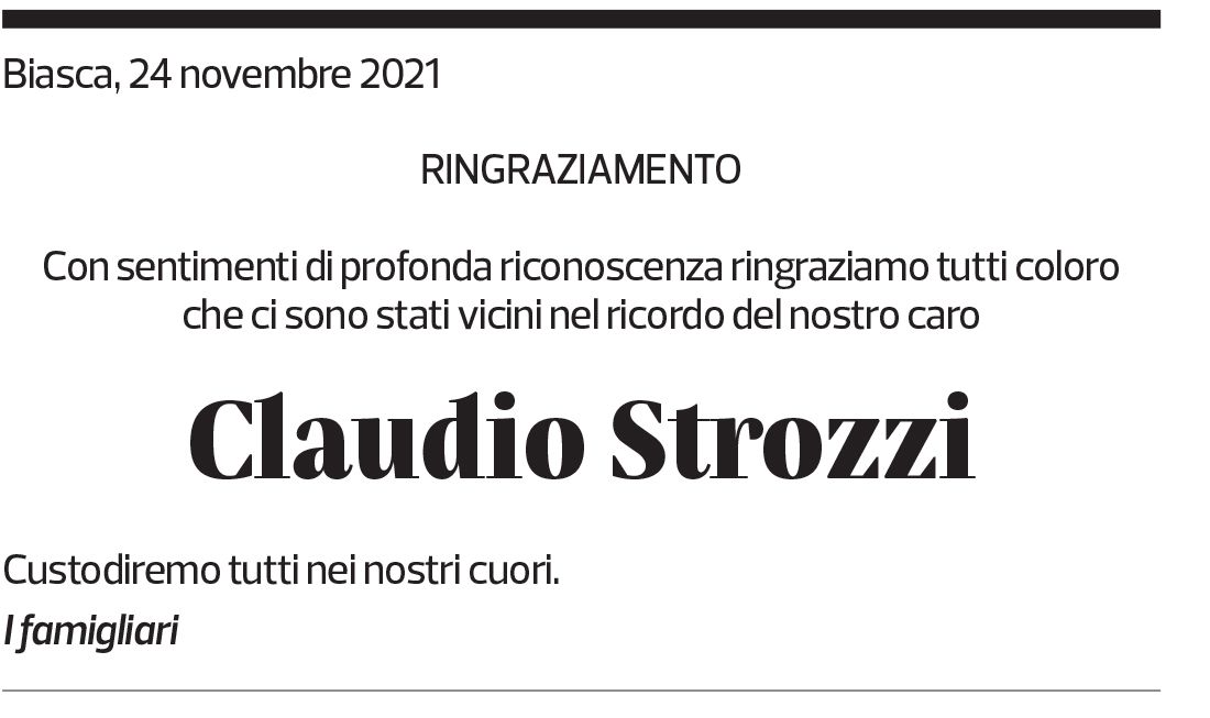 Annuncio funebre Claudio Strozzi