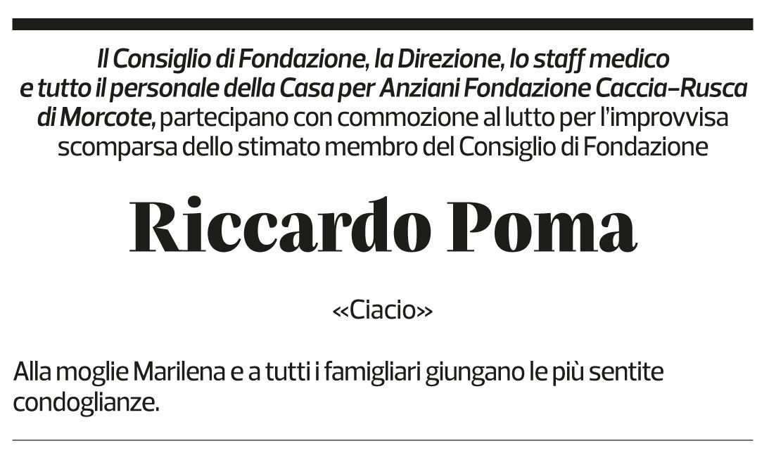 Annuncio funebre Riccardo Poma