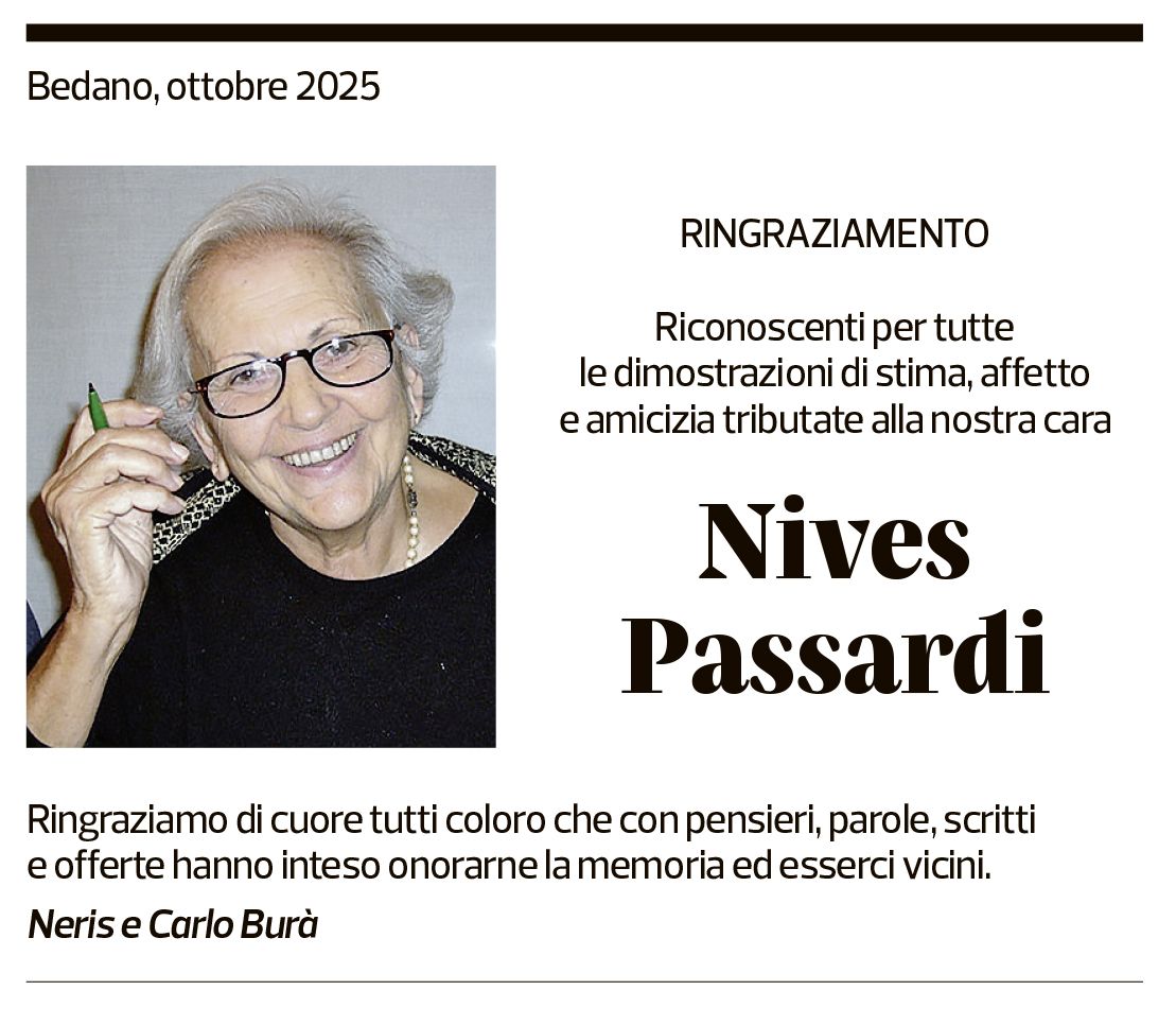 Annuncio funebre Nives Passardi
