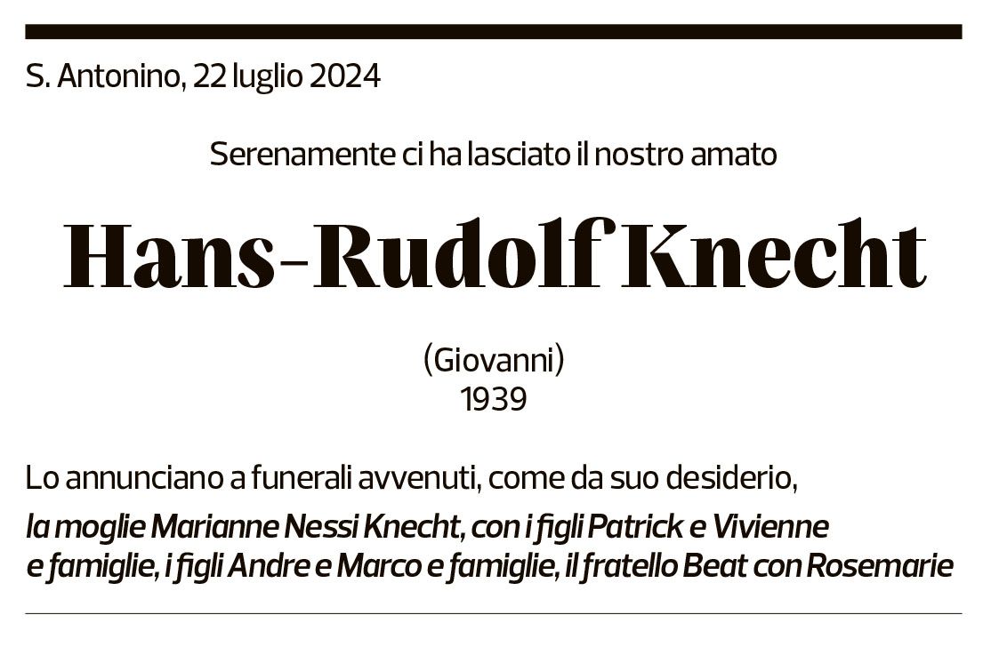 Annuncio funebre Hans-rudolf Knecht