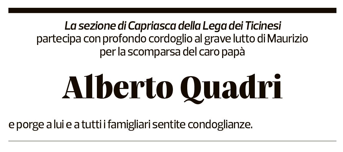 Annuncio funebre Alberto Quadri