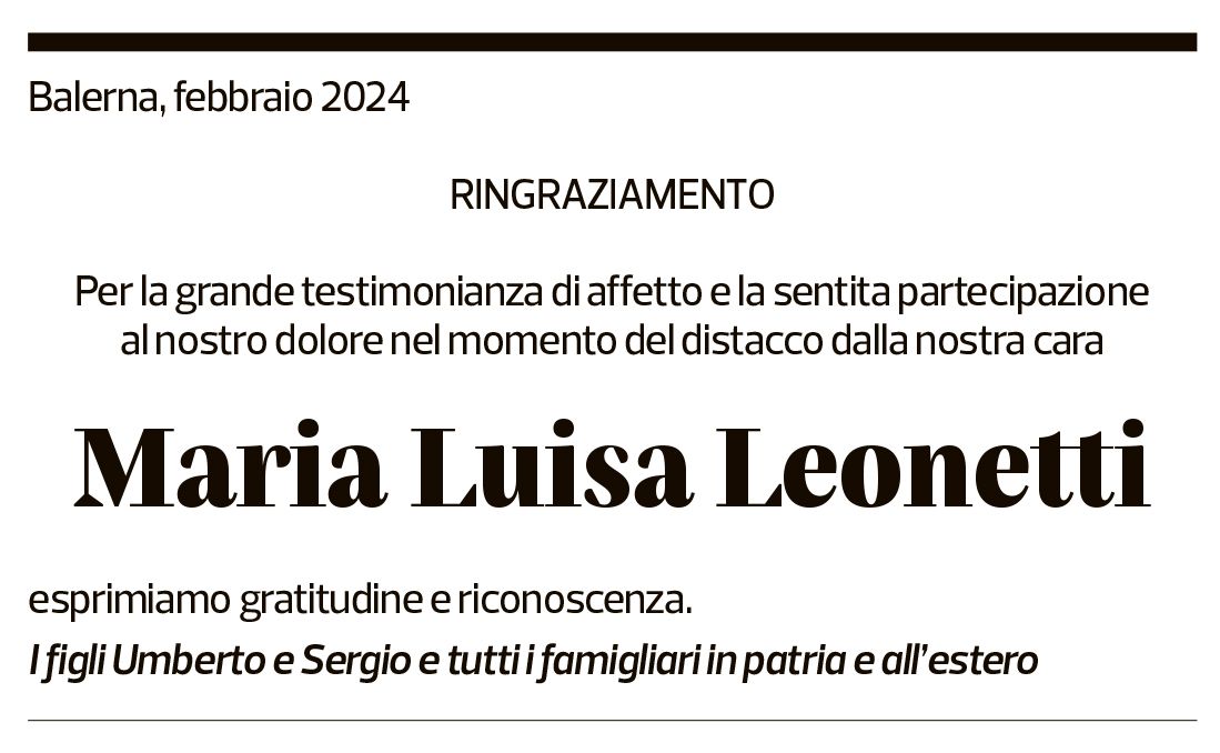 Annuncio funebre Maria Luisa Leonetti