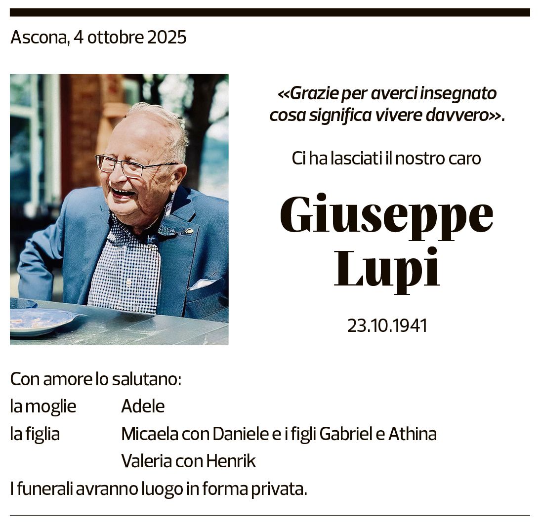Annuncio funebre Giuseppe Lupi