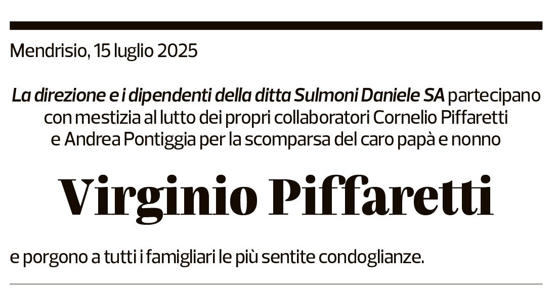 Annuncio funebre Virginio Piffaretti