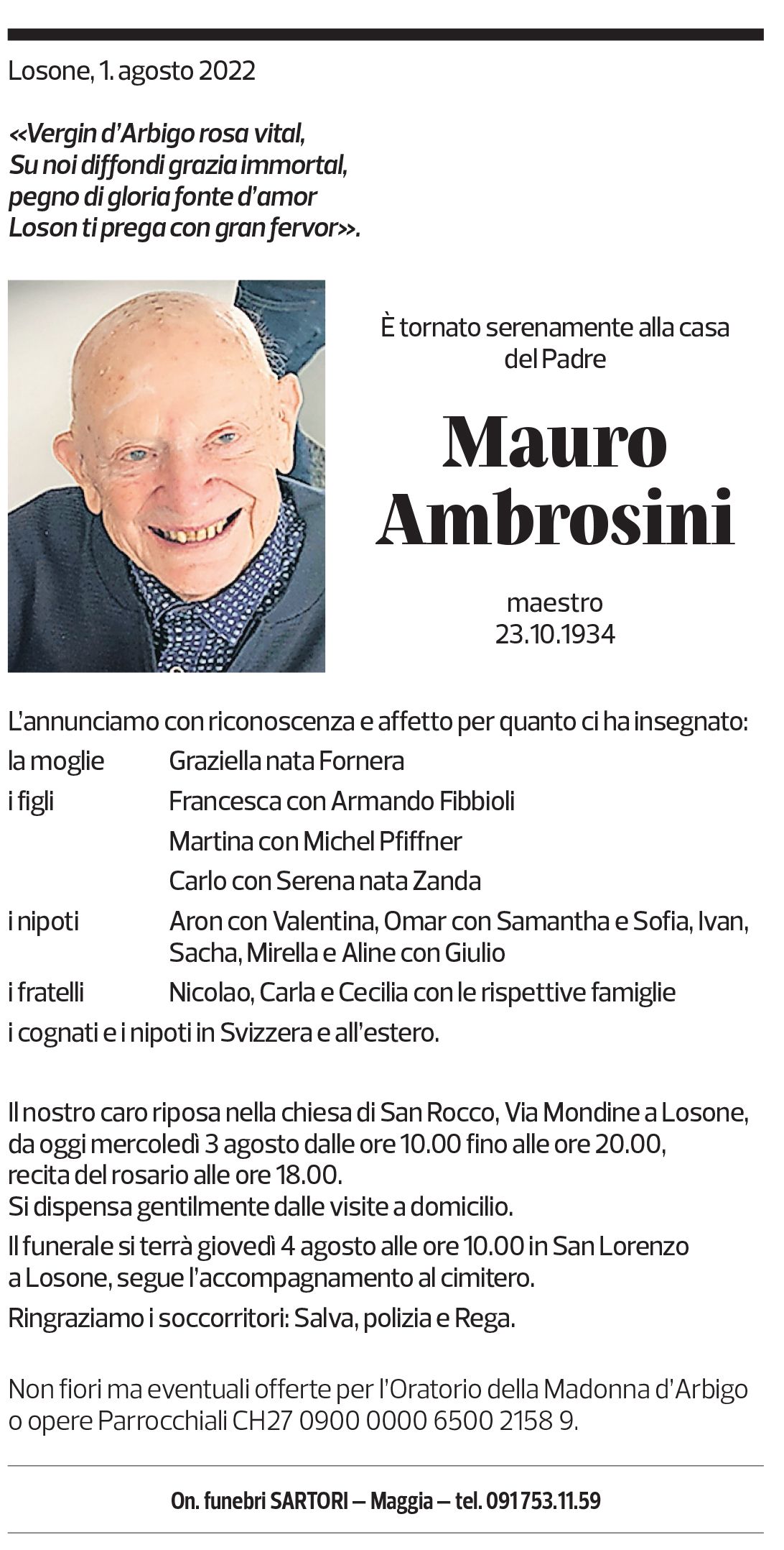 Annuncio funebre Mauro Ambrosini