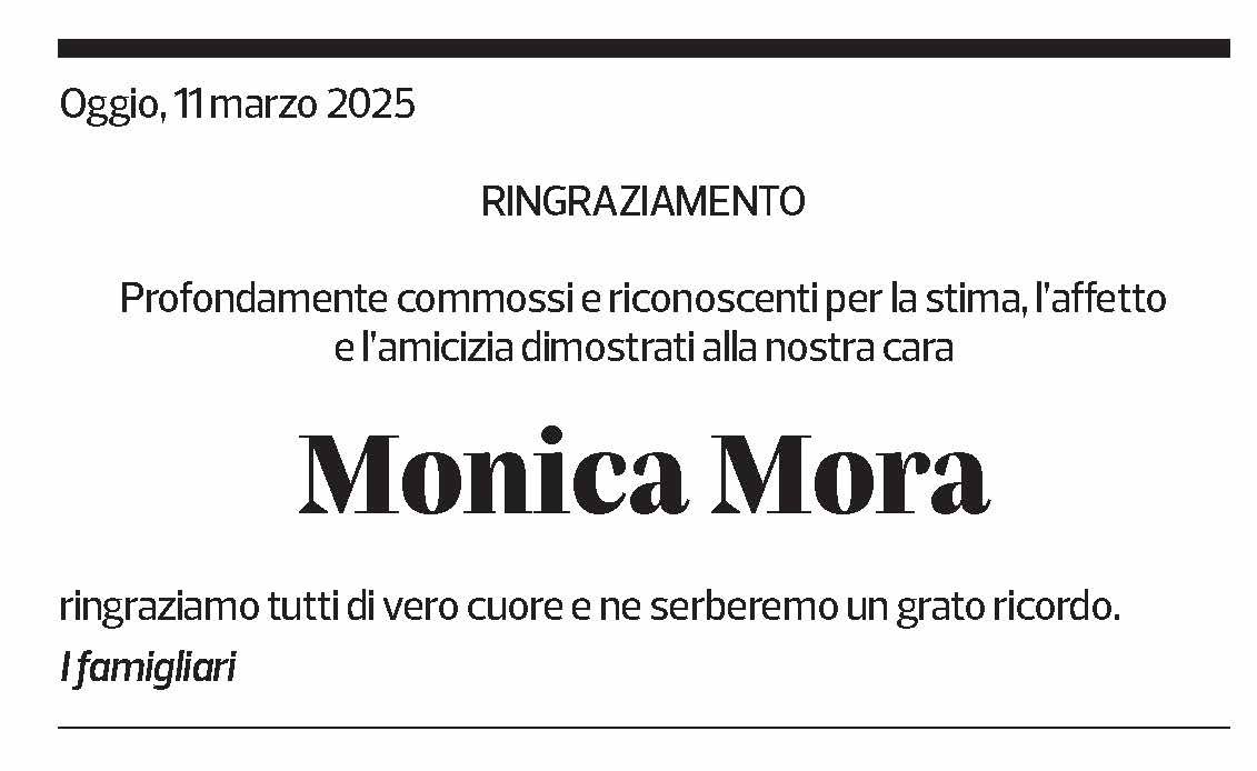 Annuncio funebre Monica Mora