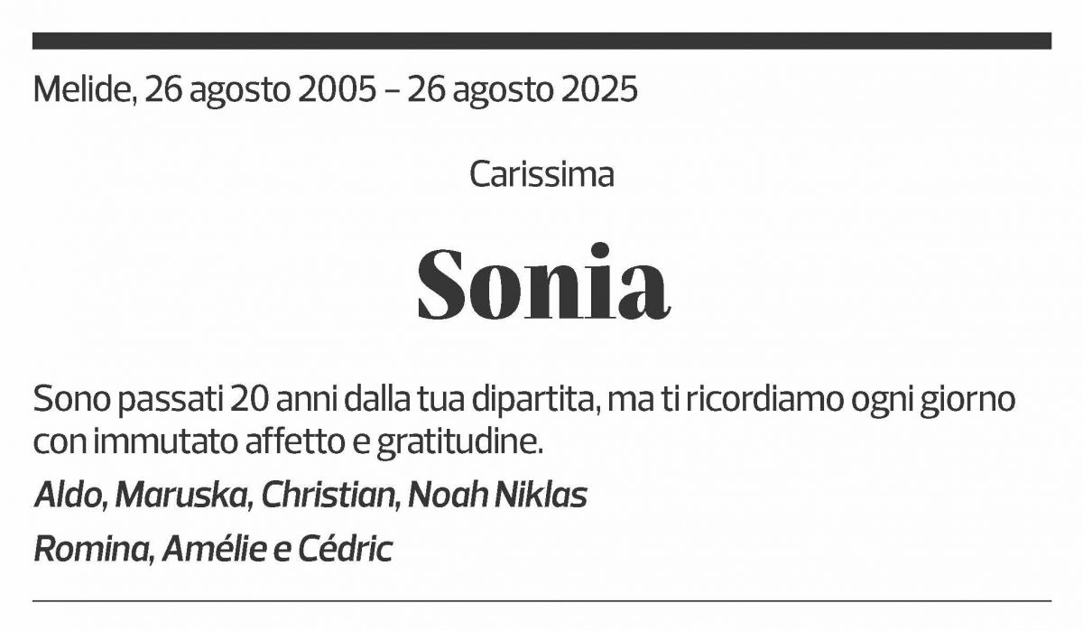 Annuncio funebre Sonia 