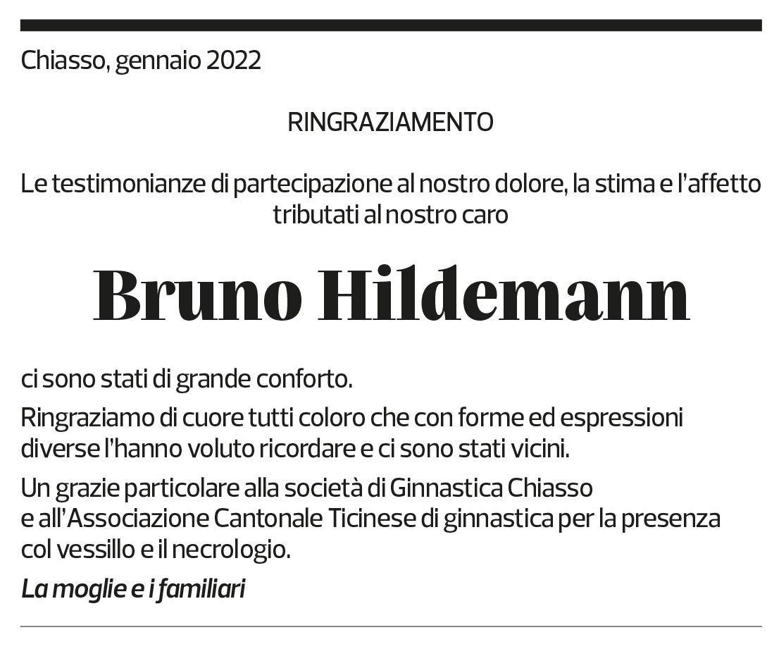 Annuncio funebre Bruno Hildemann