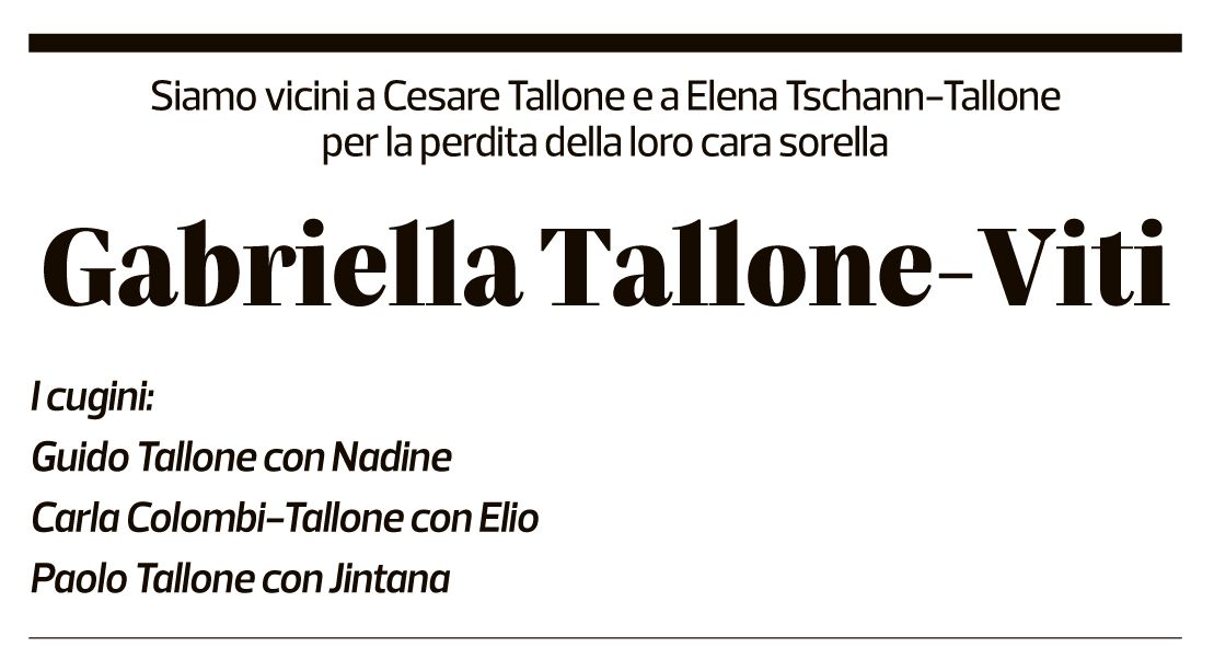 Annuncio funebre Gabriella Tallone-viti