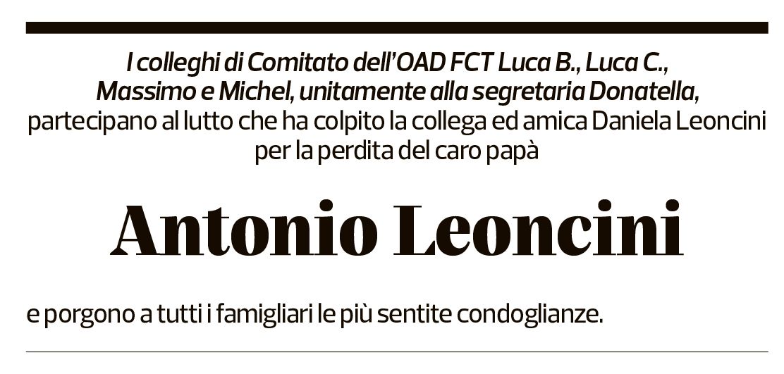 Annuncio funebre Antonio Leoncini