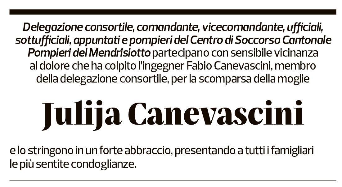 Annuncio funebre Julija Canevascini